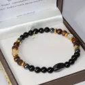 Bransoletka Męska Premium –Tygrysie Oko, Czarny Turmalin, Agat Czarny, Hematyt, Cytryn